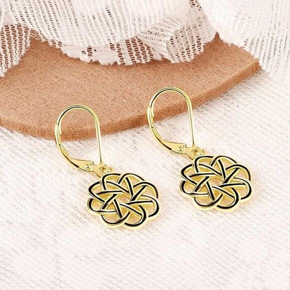 Dangle Drop Earrings for Women girl 14K Gold Trendy Celtic Knot Leverback Dangle - Picture 3 of 5